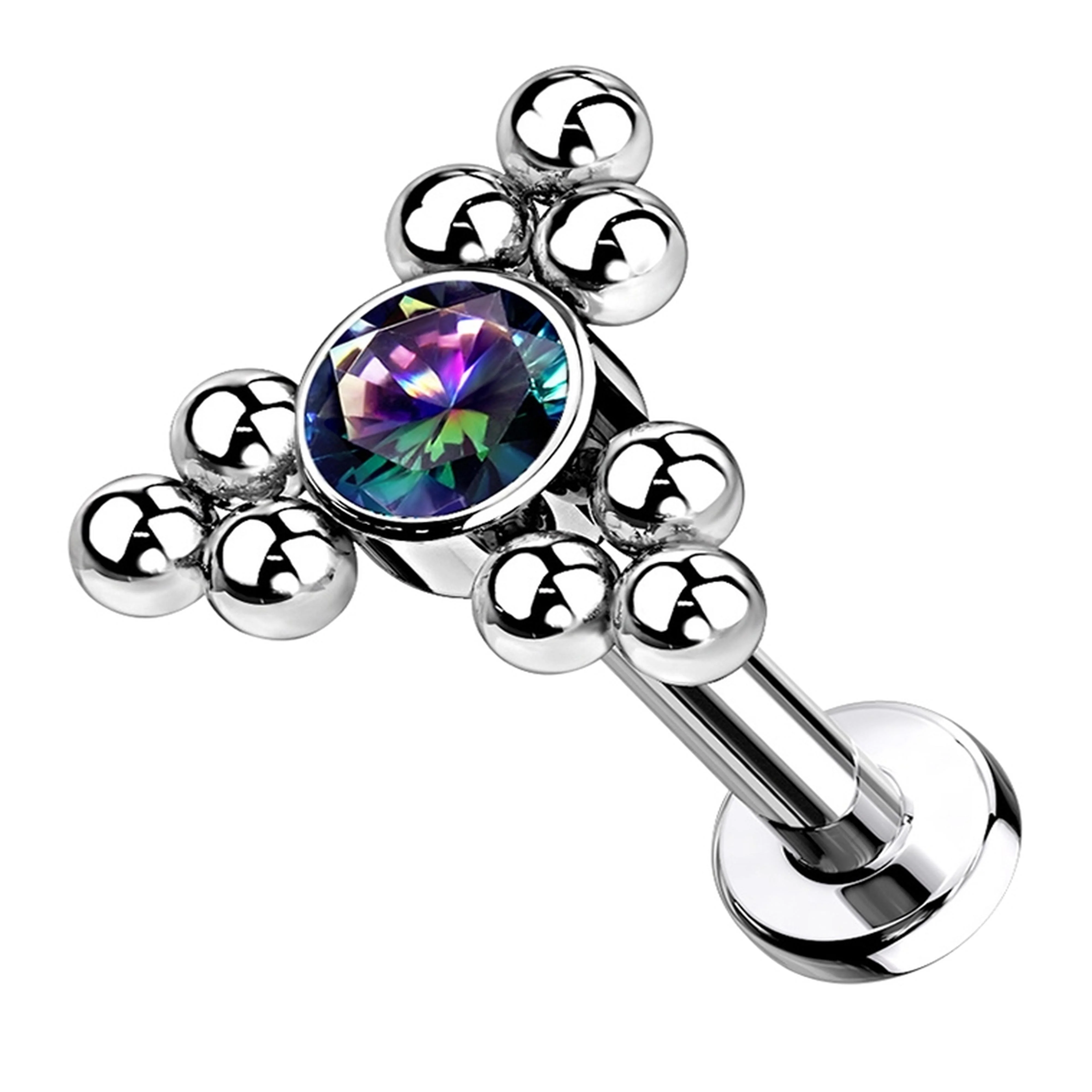 16G Black Aurora CZ Tryst Titanium Labret - Mrs Treak