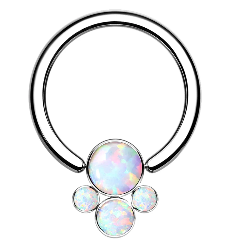 White Opalite Cluster Titanium Captive Ring - Mrs Treak