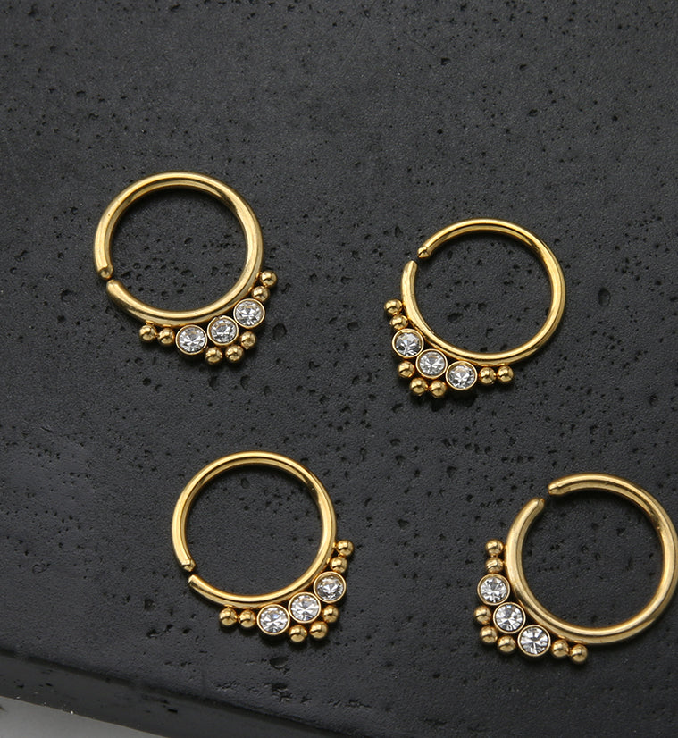 Gold PVD Triple CZ Annealed Seamless Hoop Ring - Mrs Treak