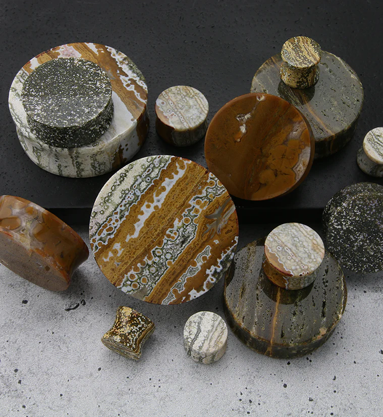 Grade A Ocean Jasper Stone Plugs - Mrs Treak