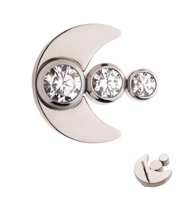 Half Moon Triple CZ Threadless Titanium Top - Mrs Treak