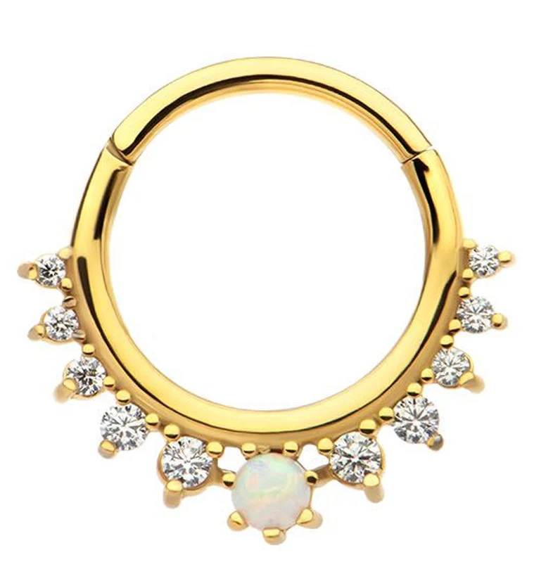 Gold PVD White Opalite Lucid Stainless Steel Hinged Segment Ring - Mrs Treak