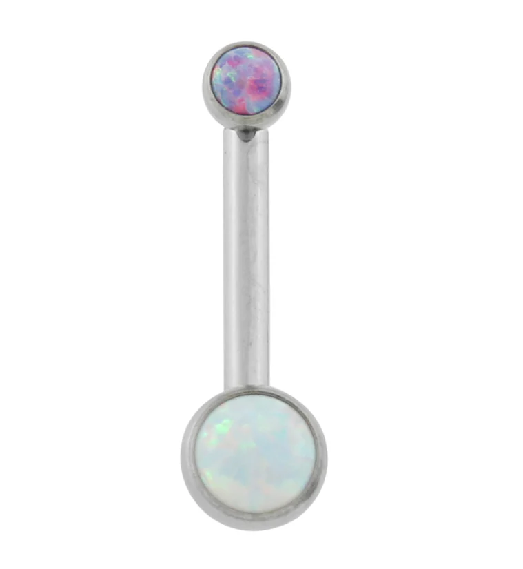 Purple And White Opalite Vertical Clitoral Hood Internally Threaded Titanium Barbell - Mrs Treak