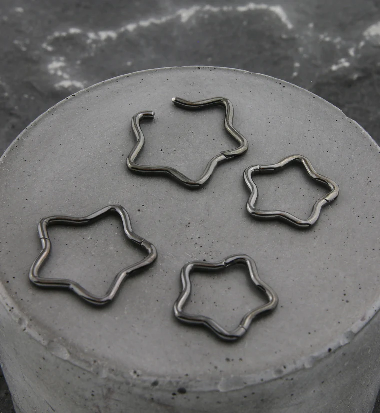 Black PVD Star Titanium Hinged Segment Ring - Mrs Treak