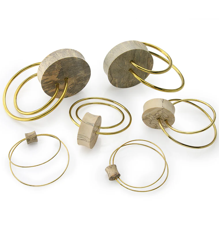 Tamarind Wood Plugs With Bronze Double Hoops - Mrs Treak