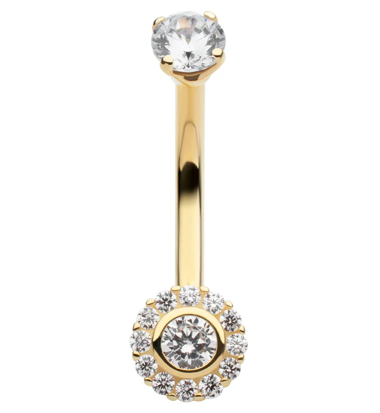14kt Gold Axis Clear CZ Belly Button Ring - Mrs Treak