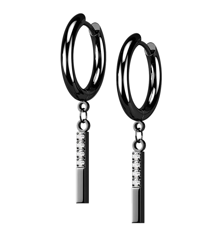 Black PVD Dangle Bar CZ Stainless Steel Hinged Earrings - Mrs Treak