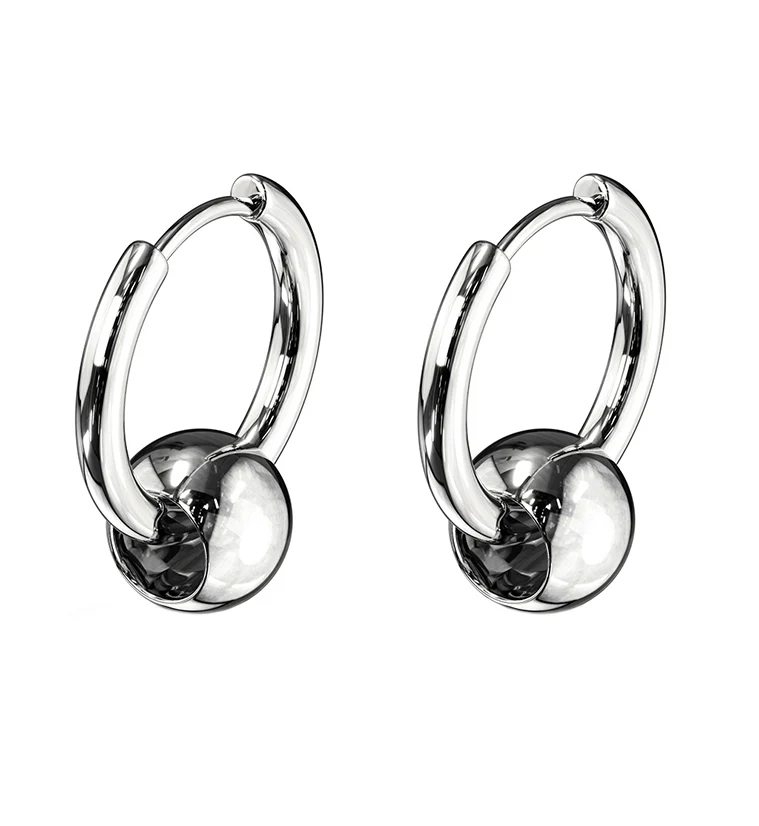 Silver Hinge Hoop Bead Earrings - Mrs Treak