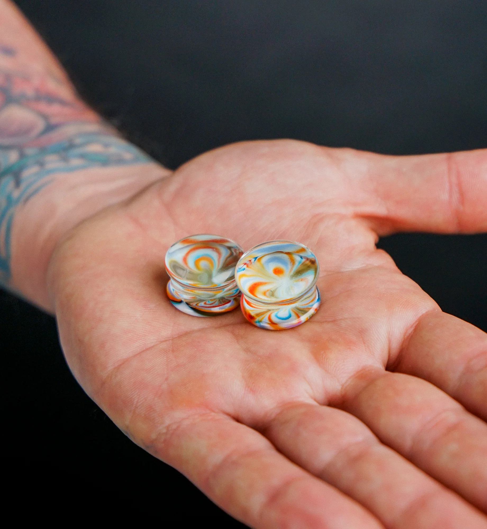 Multi Chroma Swirl Glass Double Flare Plugs - Mrs Treak