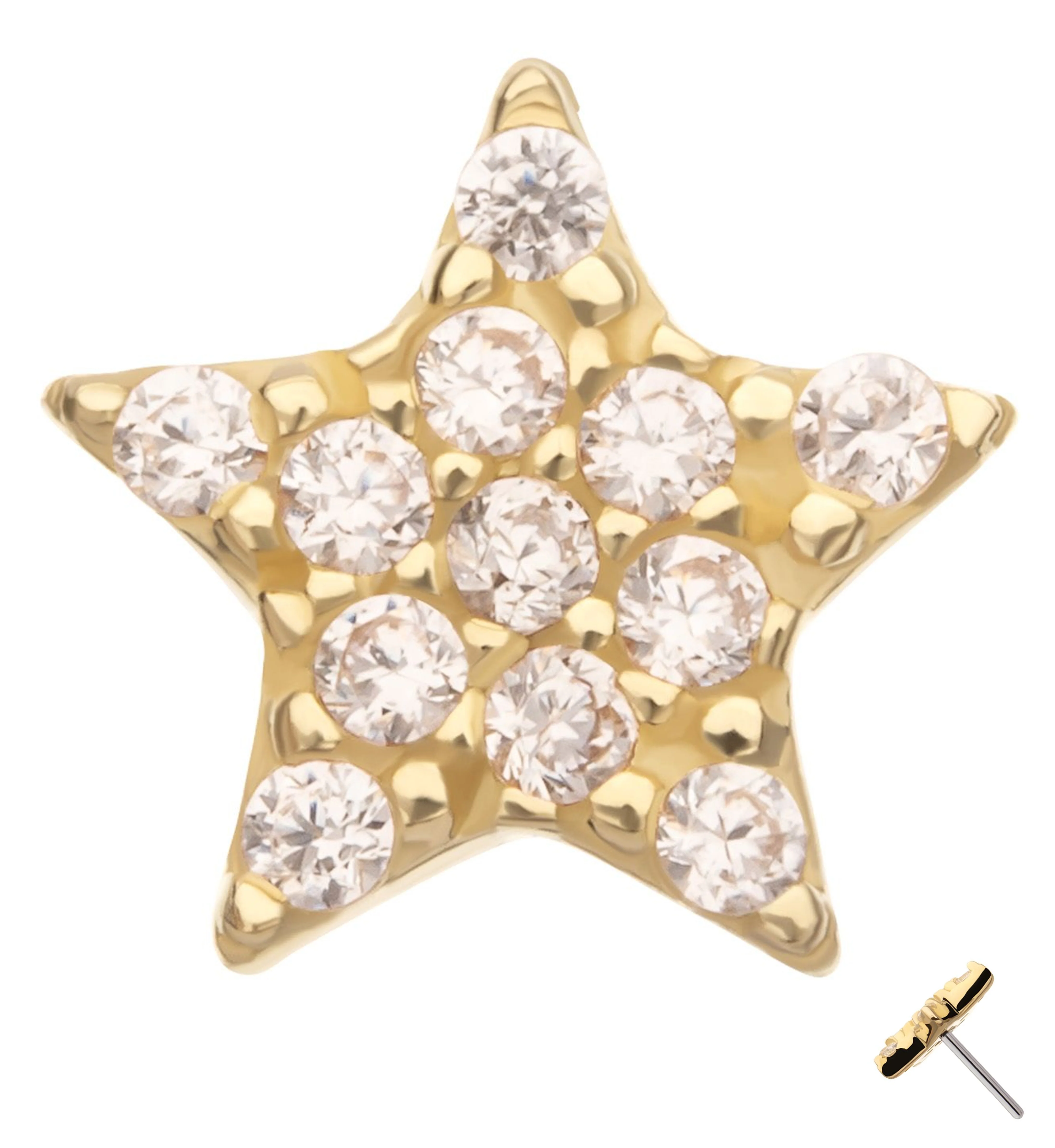 14kt Gold Star Pave Clear CZ Threadless Top - Mrs Treak