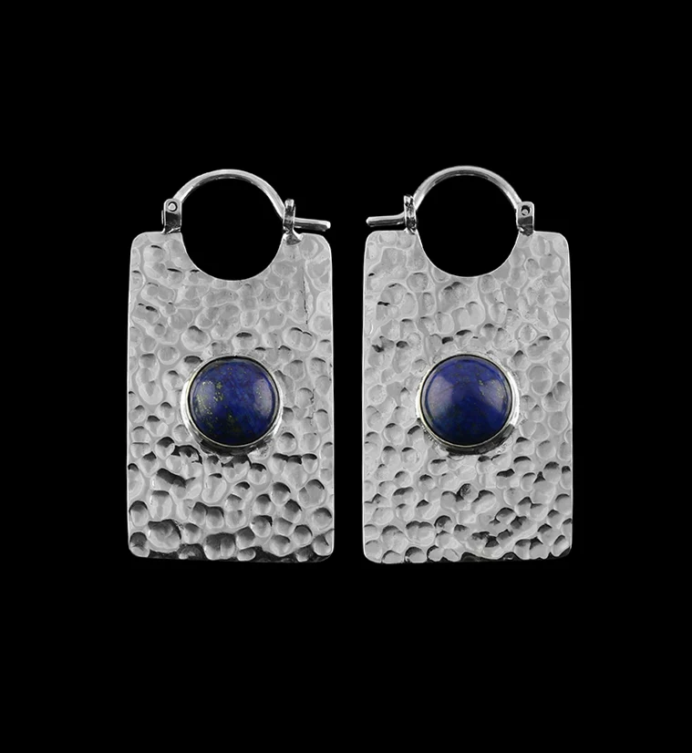 14G Lateral Lapis Lazuli Stone White Brass Hangers - Earrings - Mrs Treak