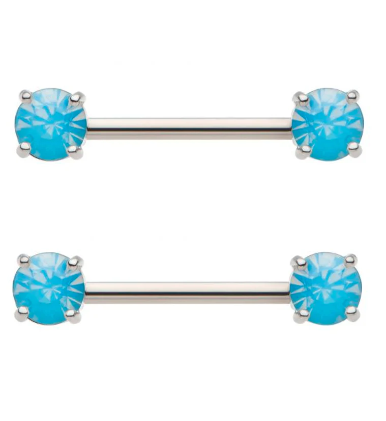 Blue Opalite Prong Stainless Steel Nipple Barbell - Mrs Treak