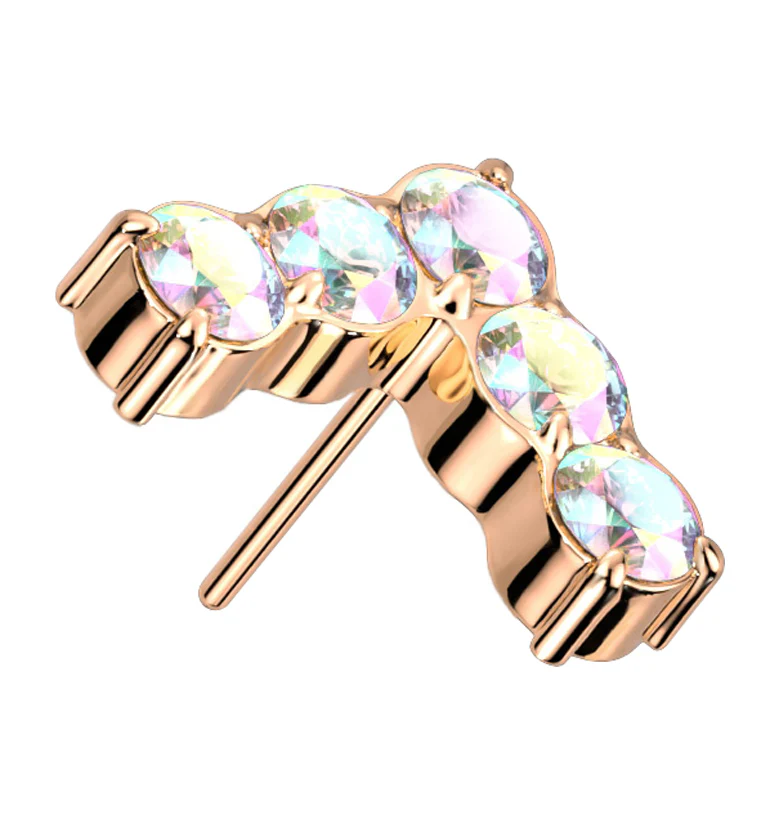 Rose Gold PVD Point Rainbow Aurora CZ Threadless Titanium Top - Mrs Treak