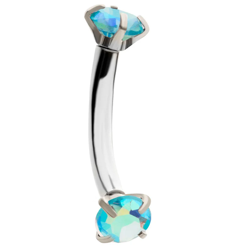 Blue Aurora CZ Prong Set Stainless Steel Curved Barbell - Mrs Treak