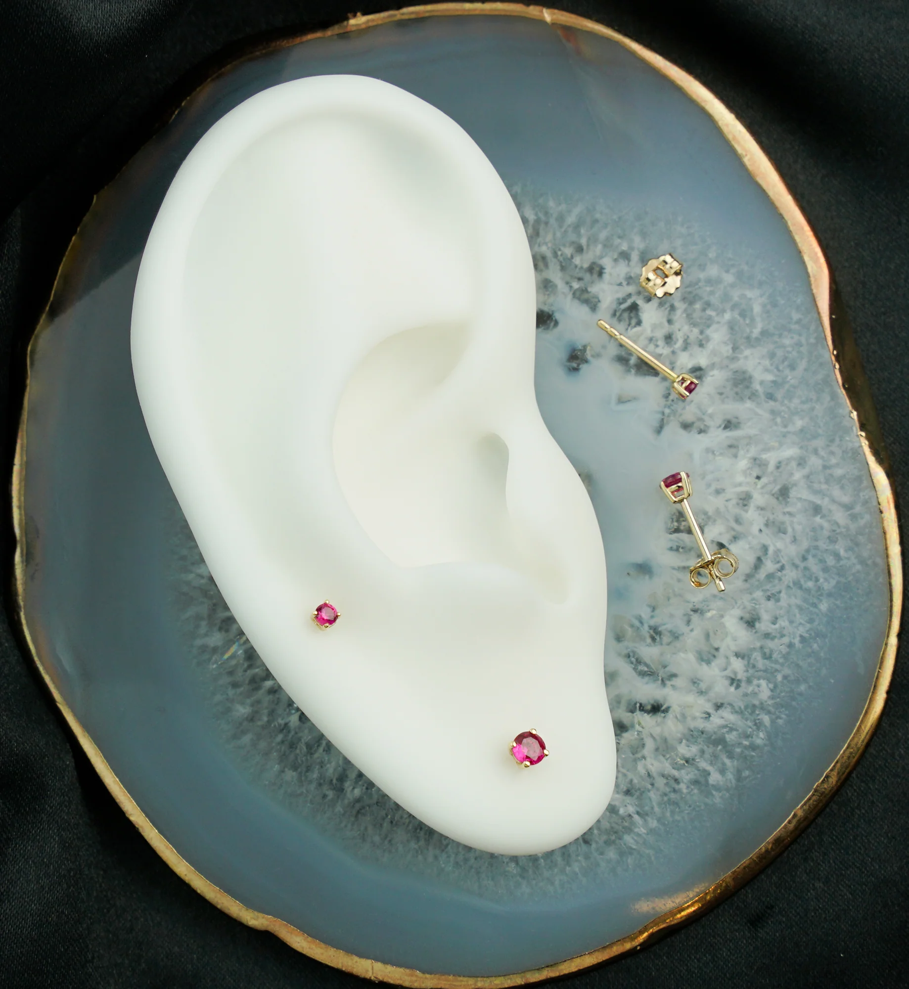 14kt Gold July Birthstone Ruby Corundum CZ Stud Earrings - Mrs Treak