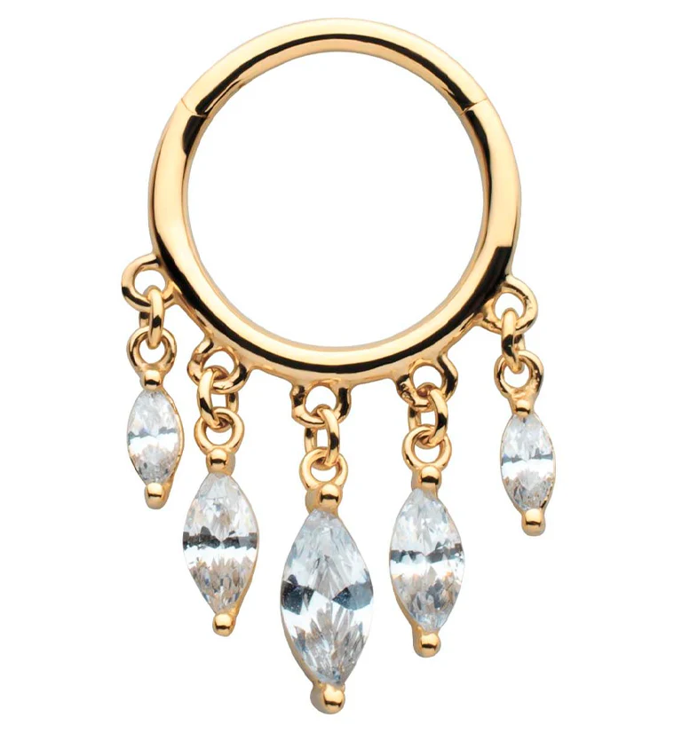 14kt Gold Multi Marquise CZ Dangle Hinged Segment Ring - Mrs Treak