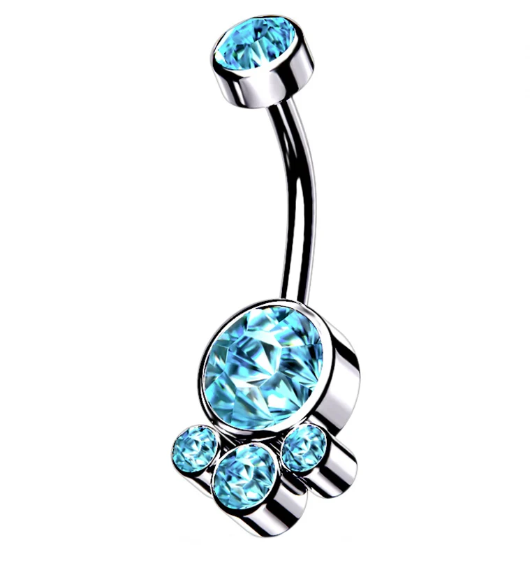 Aqua CZ Cluster Gem Belly Ring - Mrs Treak