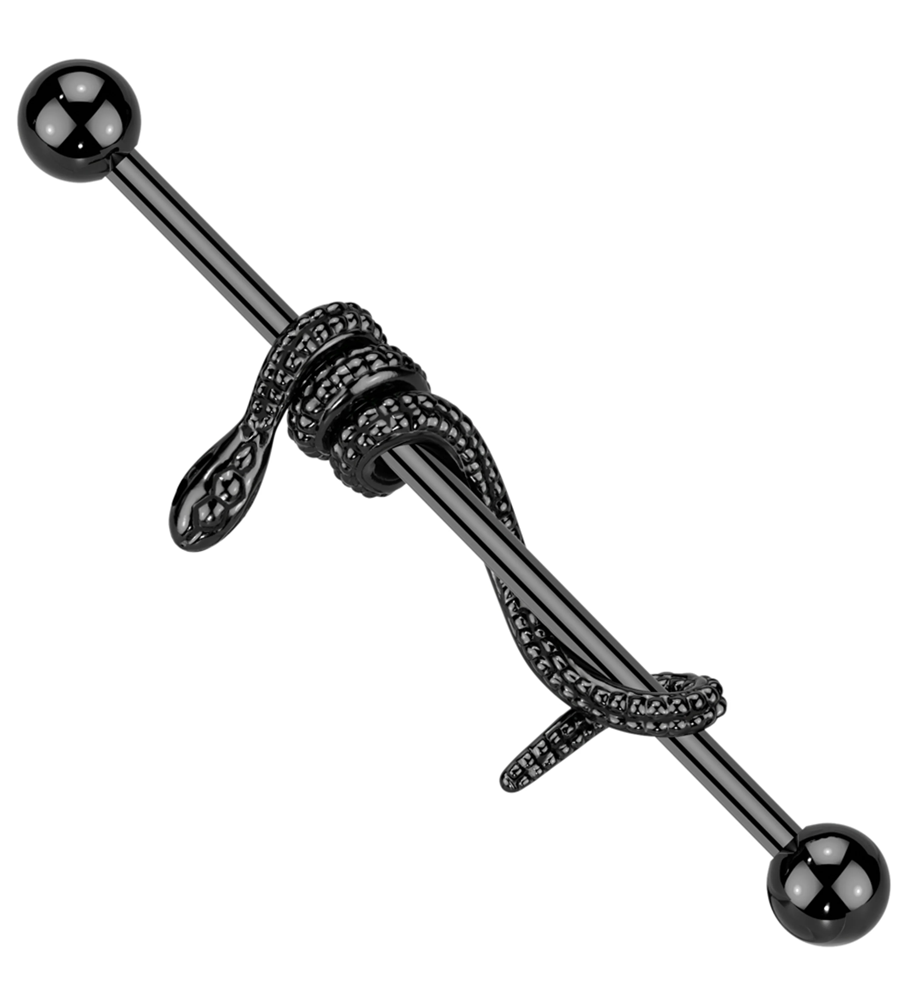 Black PVD Wrapped Snake Stainless Steel Industrial Barbell - Mrs Treak