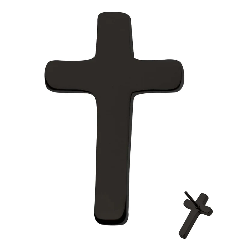 Black PVD Cross Titanium Threadless Top - Mrs Treak