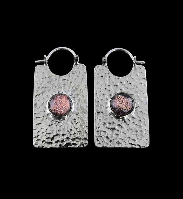 14G Lateral Pink Dichroic Glass White Brass Hangers - Earrings - Mrs Treak