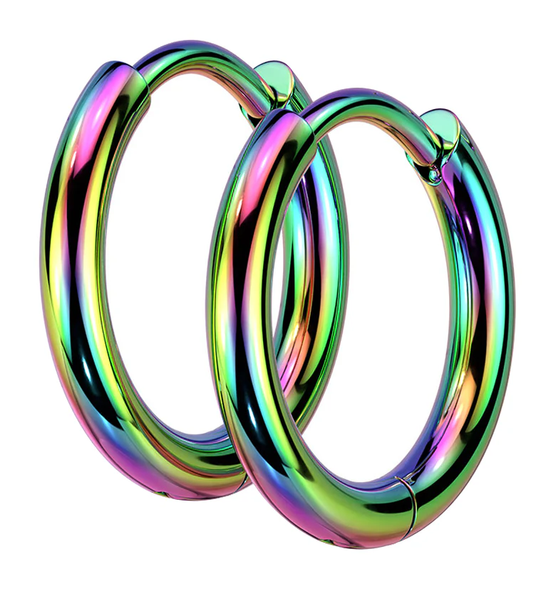 Rainbow PVD Vast Stainless Steel Hinged Hoop Earrings - Mrs Treak