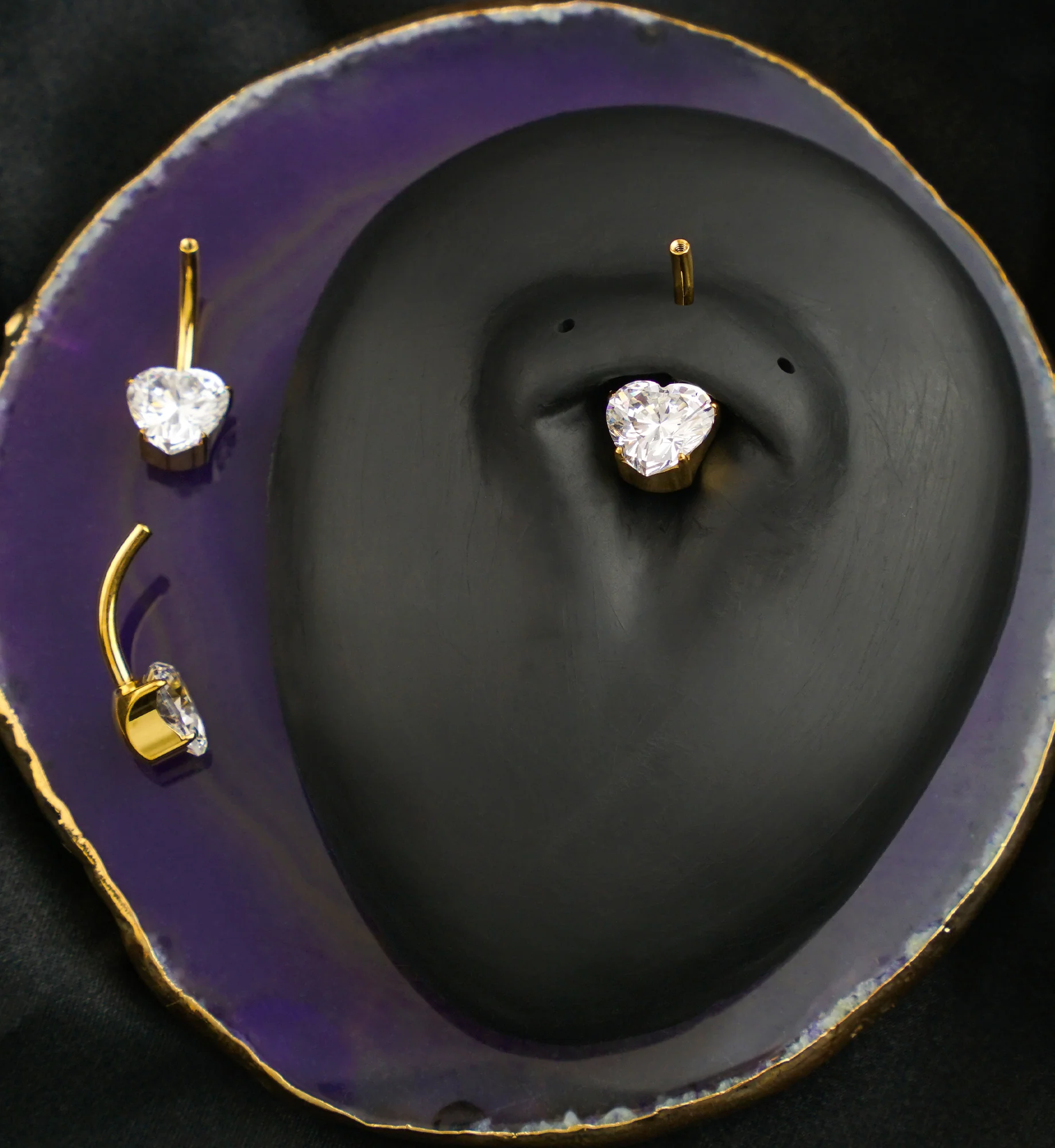 Gold PVD Prong Heart Clear CZ Titanium Belly Button Ring (No Top) - Mrs Treak