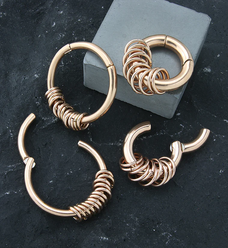 Rose Gold PVD Active Rings Hinged Ear Weights - Mrs Treak