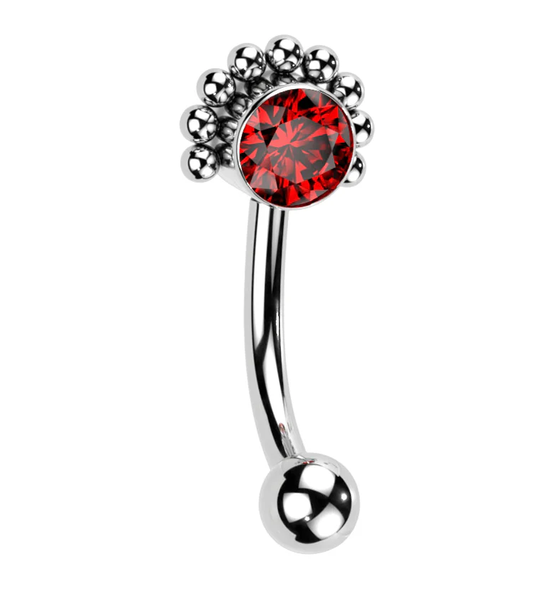 Beaded Red CZ Titanium Threadless Curved Barbell - Mrs Treak