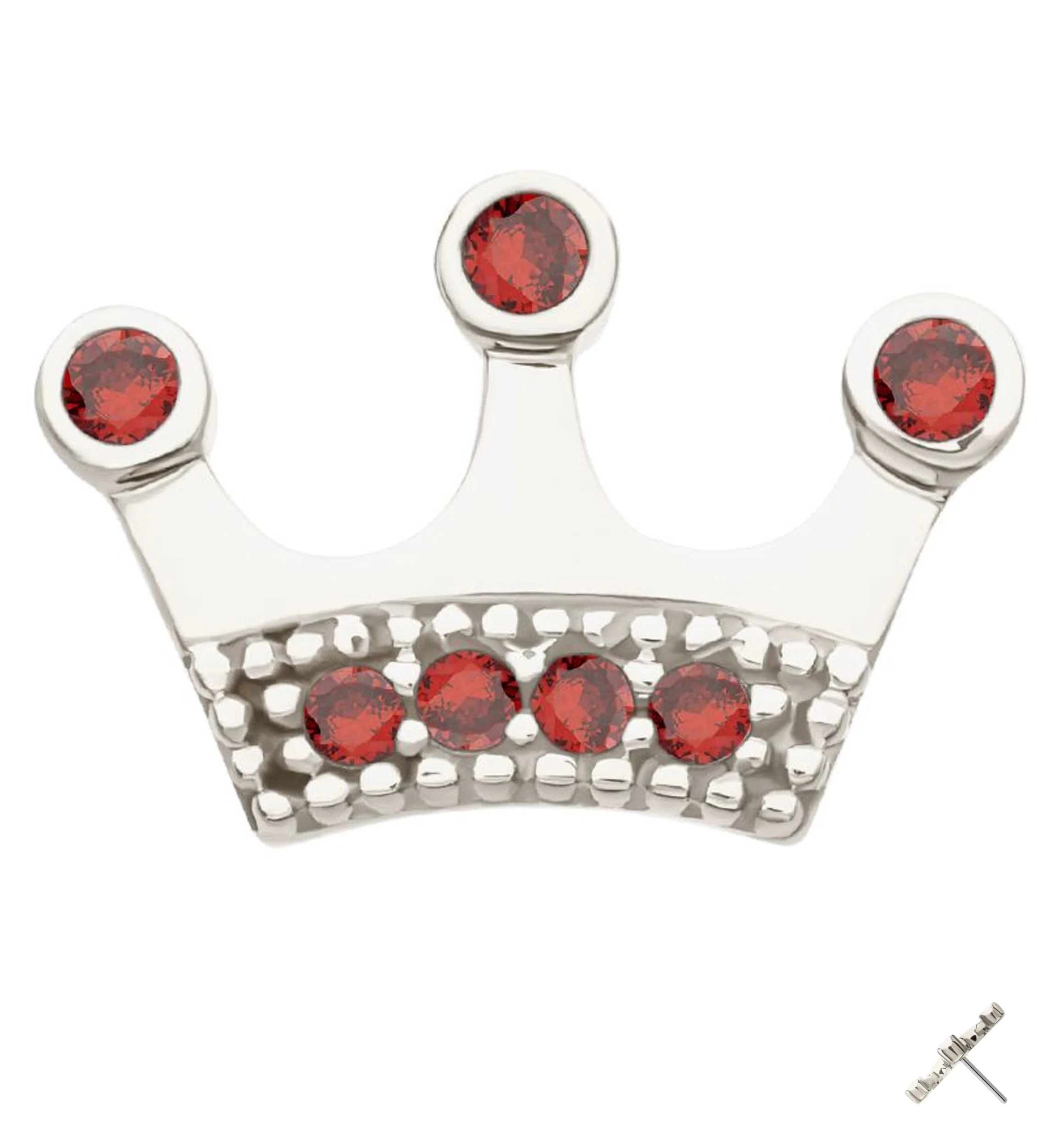 14kt White Gold Crown Garnet CZ Threadless Top - Mrs Treak