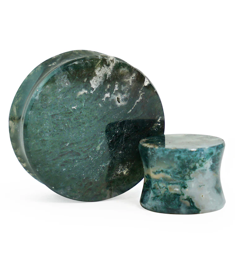 Grade A Green Moss Agate Stone Plugs - Mrs Treak