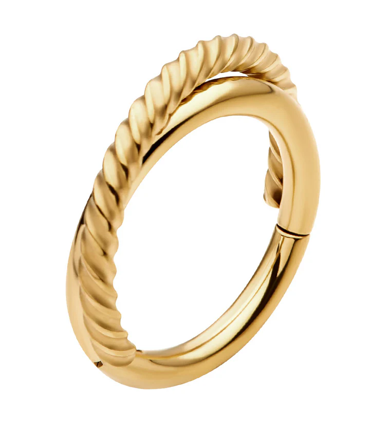 Gold PVD Entwine Twist Stainless Steel Hinged Segment Ring - Mrs Treak