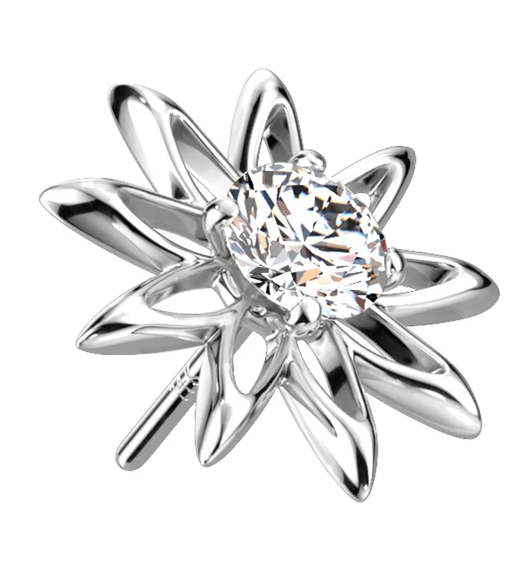 14kt White Gold Sunflower CZ Threadless Top - Mrs Treak