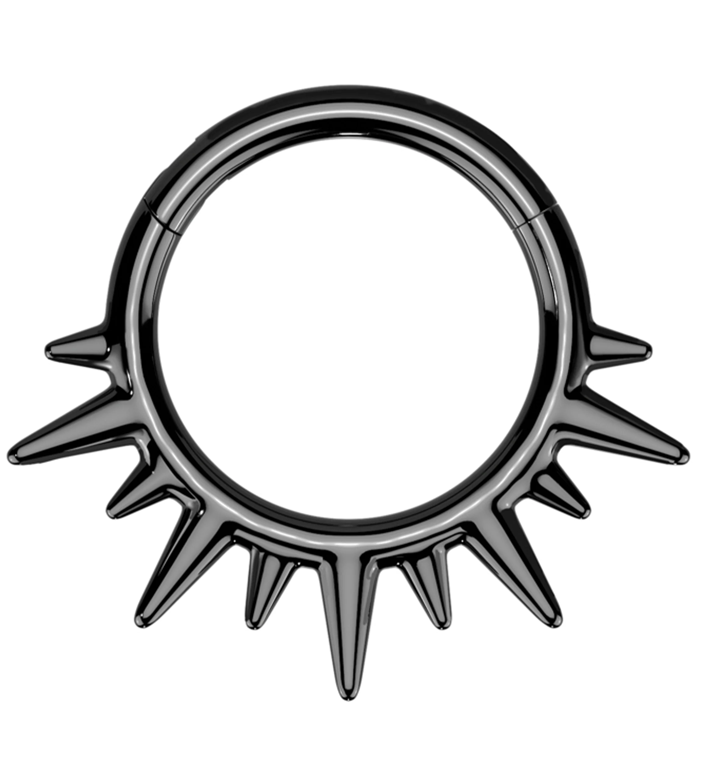 Black PVD Spike Ray Stainless Steel Hinged Segment Ring - Mrs Treak