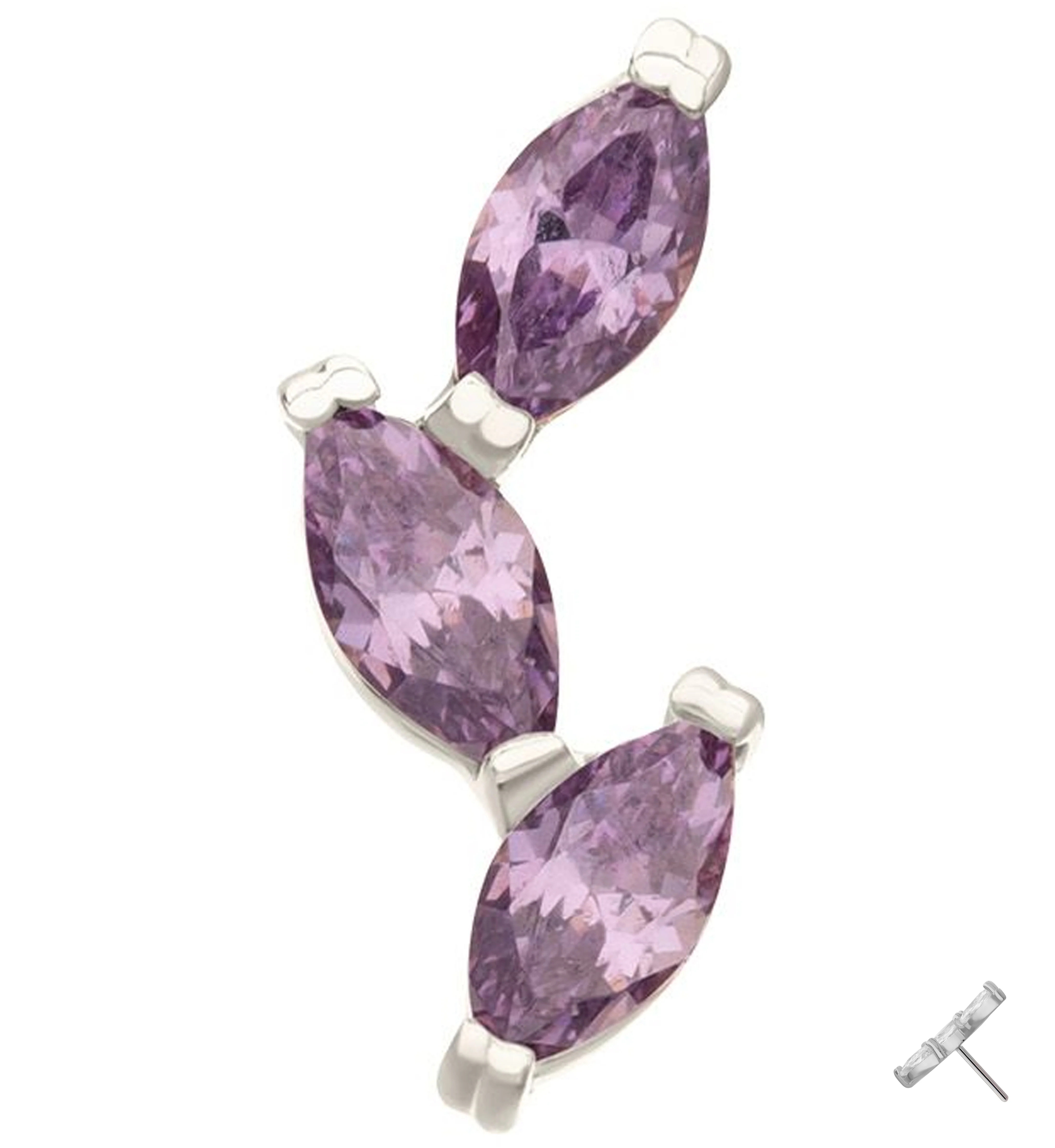14kt White Gold Triple Marquise Vine Amethyst CZ Threadless Top - Mrs Treak