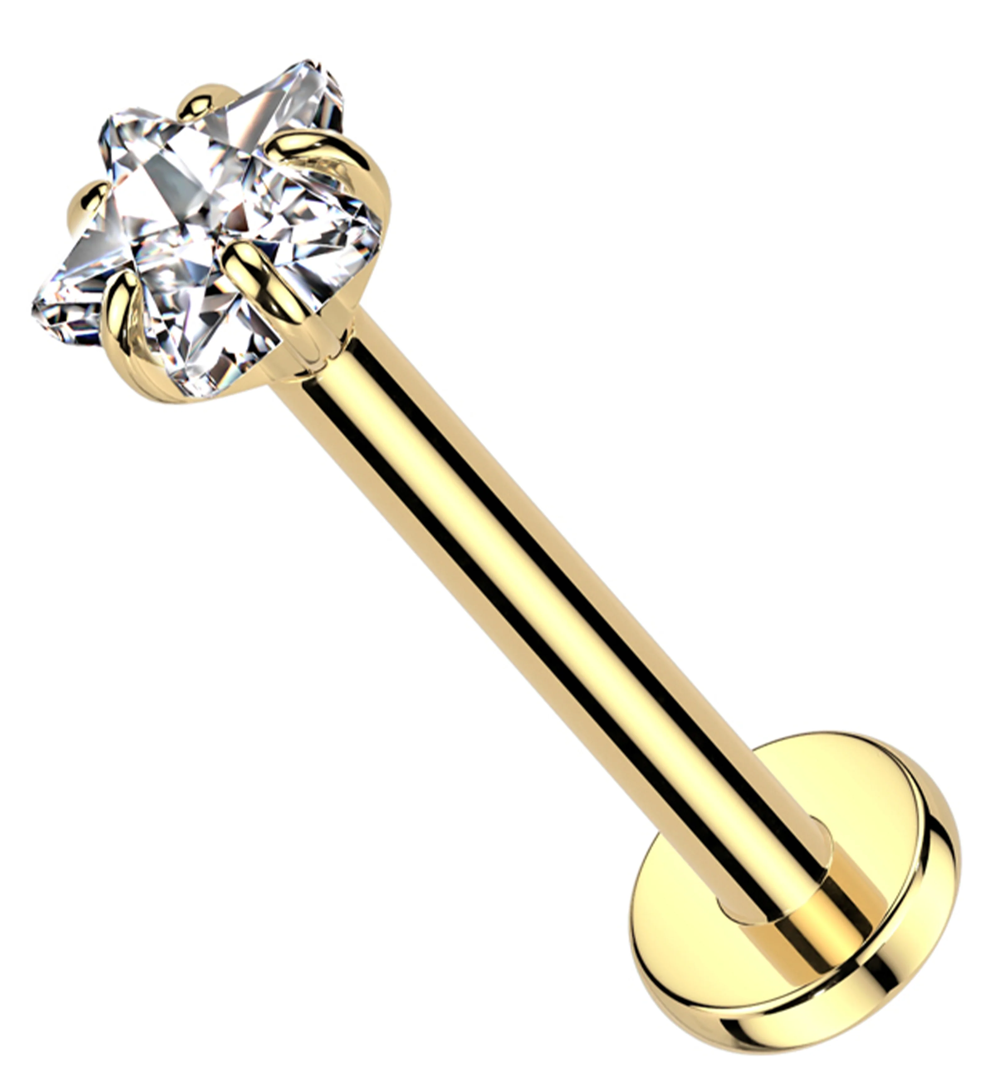 Gold PVD Star Prong Clear CZ Titanium Threadless Labret - Mrs Treak