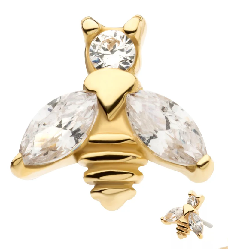 14kt Gold Honeybee Clear CZ Threadless Top - Mrs Treak