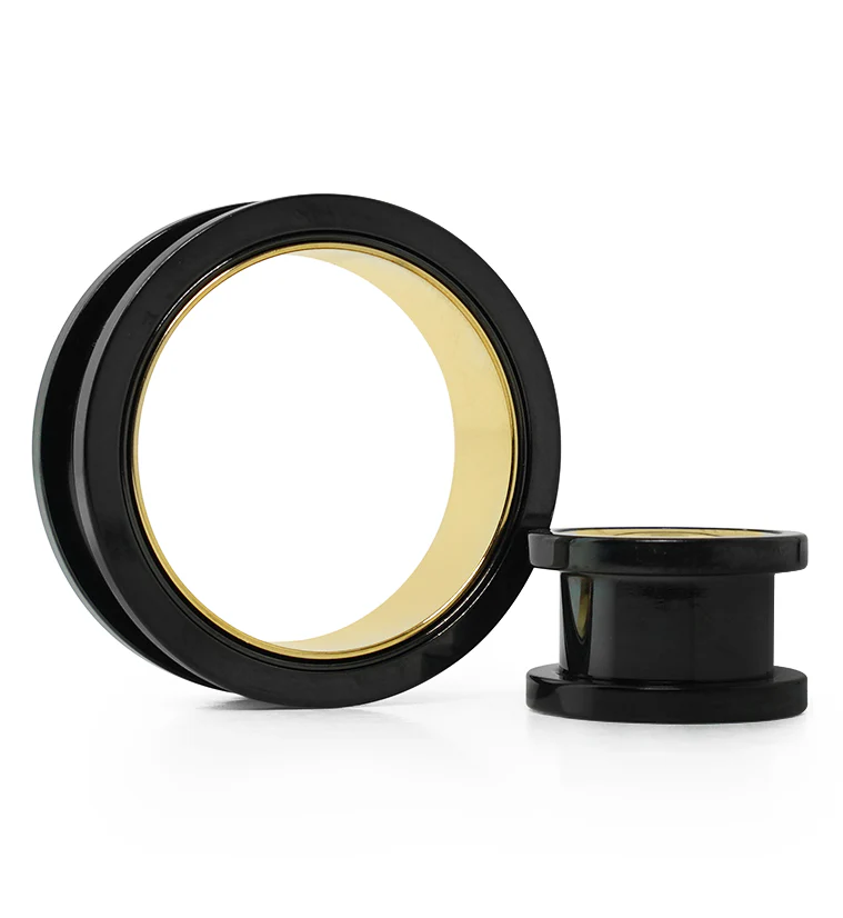 Black and Gold PVD Stainless Steel Screw Back Tunnels - Mrs Treak