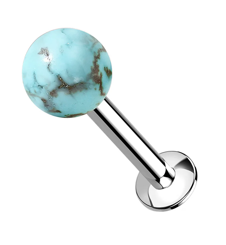 Turquoise Howlite Stone Ball Top Internally Threaded Labret - Mrs Treak
