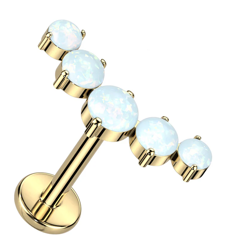 Gold PVD Curve White Opalite Titanium Internally Threaded Labret - Mrs Treak