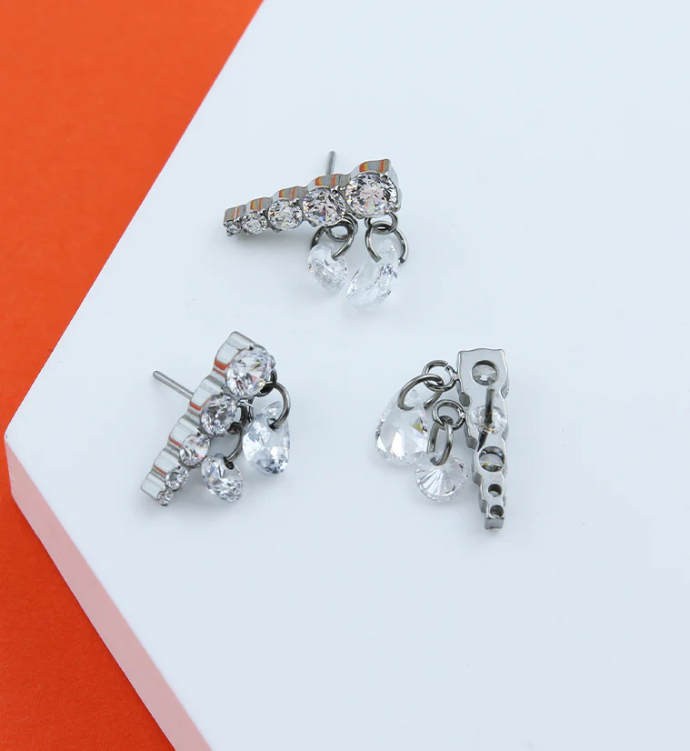 Descending Clear CZ Dangle Charms Titanium Threadless Top - Mrs Treak