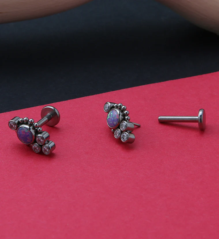 Beaded Rim Purple Opalite Titanium Threadless Labret - Mrs Treak