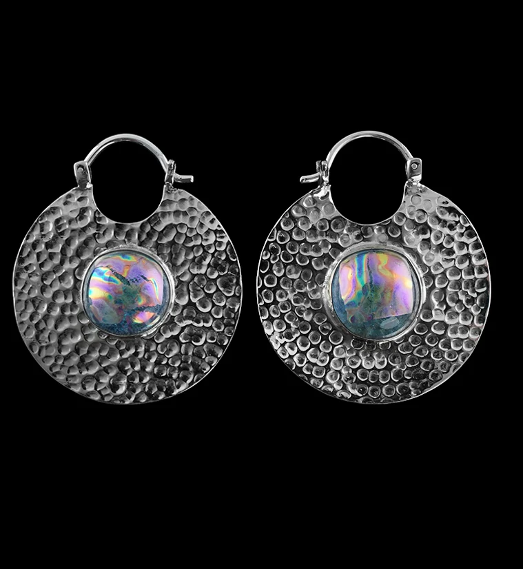 14G Mini Disk Dichroic Glass White Brass Hangers - Mrs Treak