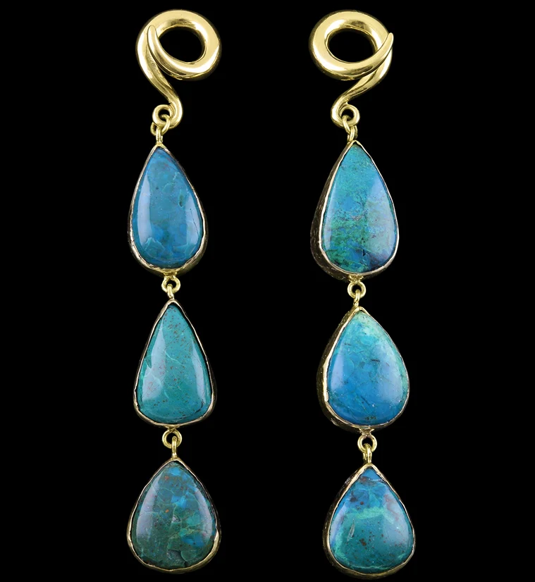 Triple Chrysocolla Stone Ear Weights Version 1 - Mrs Treak