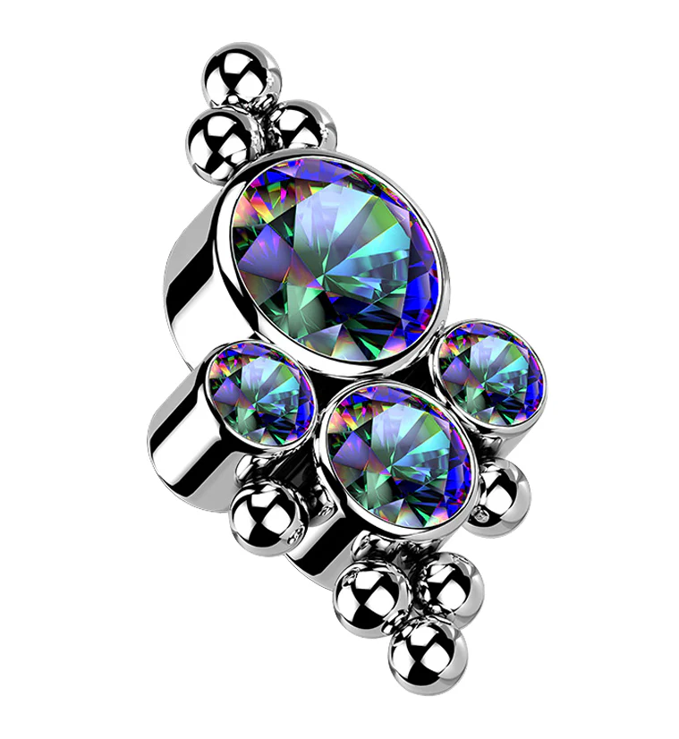 Beaded Array Black Aurora CZ Titanium Internally Threaded Top - Mrs Treak