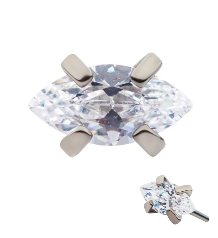 Prong Set Oval CZ Titanium Threadless Top - Mrs Treak