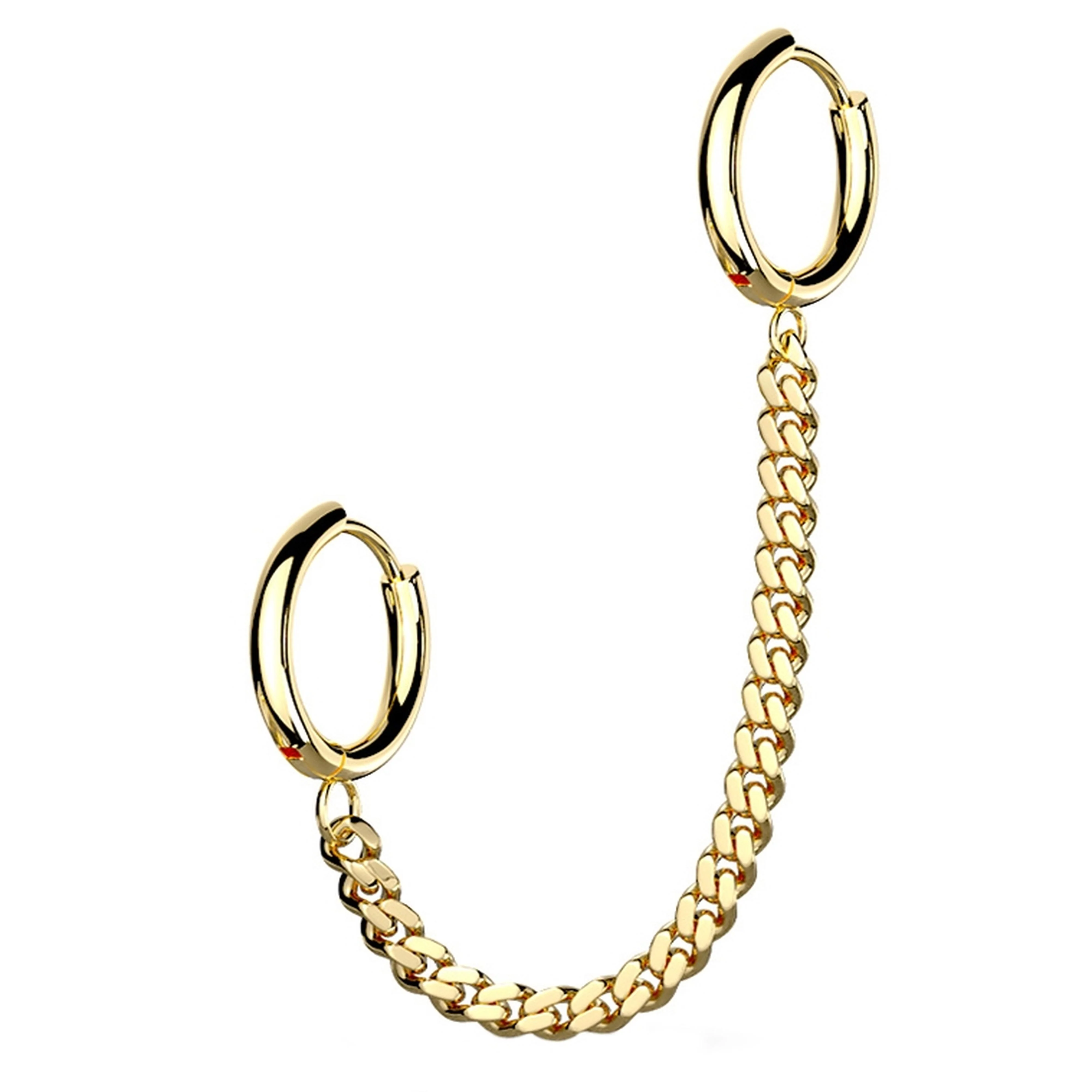 Gold PVD Chained Double Hinged Hoop Cartilage Ring - Mrs Treak