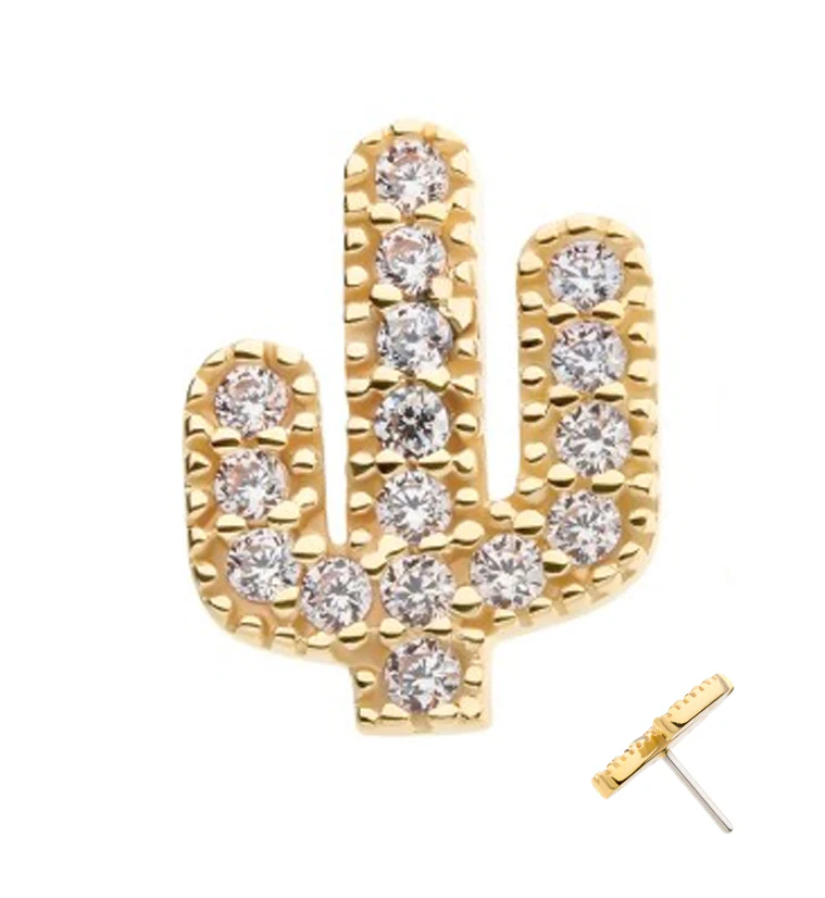 14kt Gold Beaded Cactus CZ Threadless Top - Mrs Treak