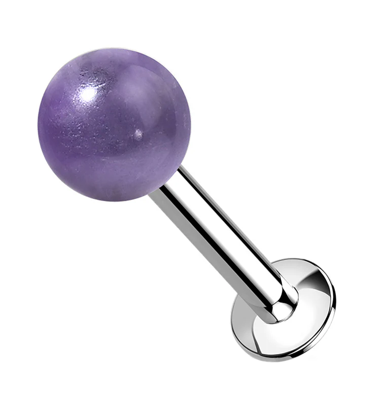 Amethyst Stone Ball Top Internally Threaded Labret - Mrs Treak