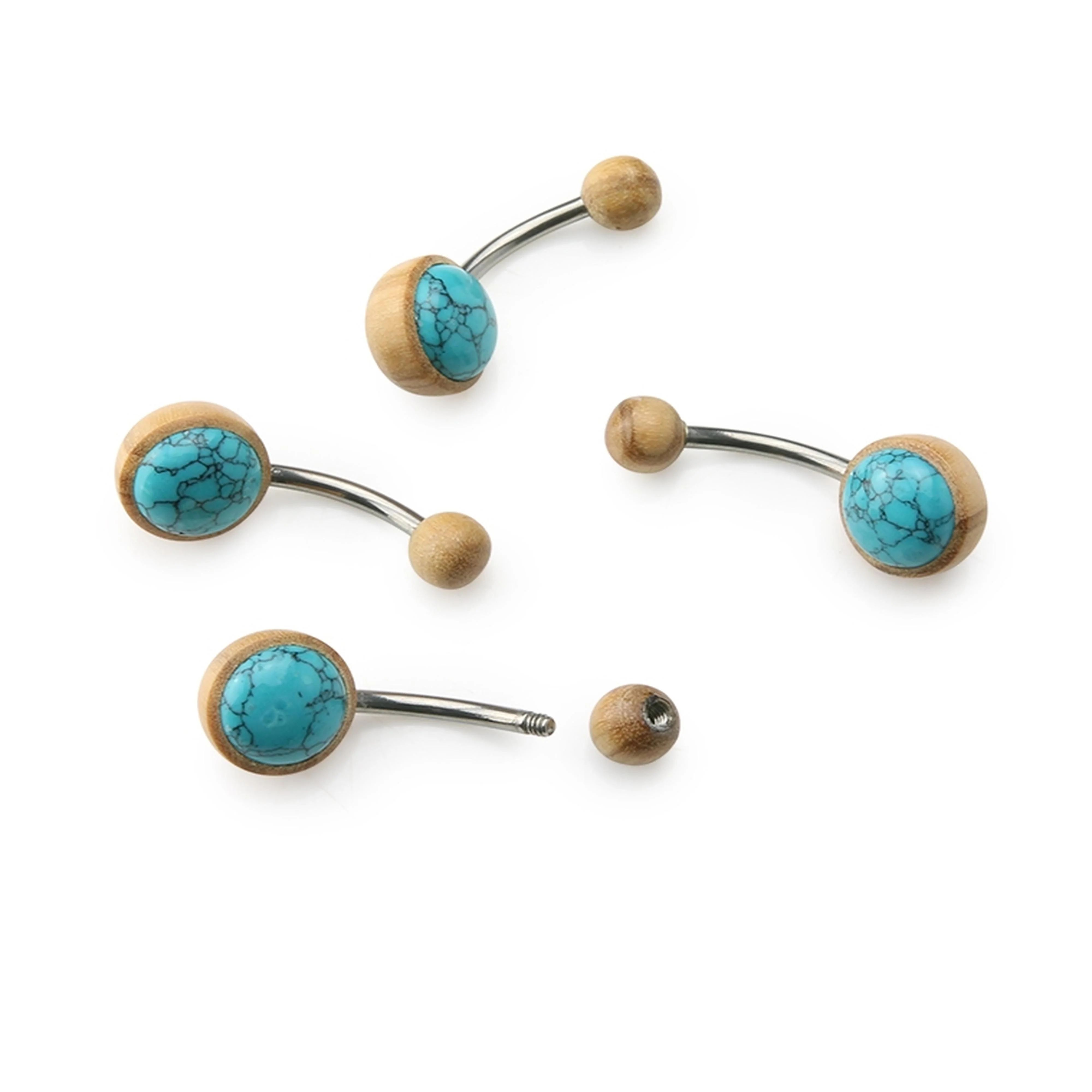Howlite Turquoise Stone X Olive Wood Belly Button Ring - Mrs Treak