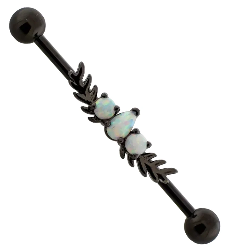 Black PVD White Opalite Crest Industrial Barbell - Mrs Treak